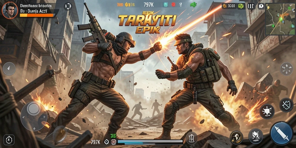 Tangkapan layar menampilkan pertarungan seru dalam <strong>797K</strong> dengan efek visual yang menarik.