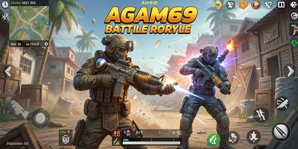 Screenshot dari gameplay AGAM69 yang menunjukkan aksi seru Battle Royale.