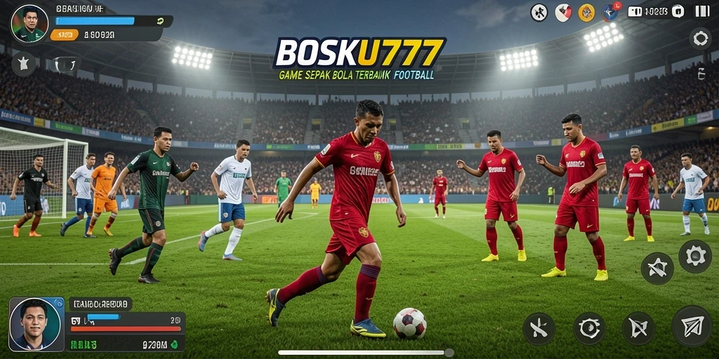 Gameplay BOSKU777 dengan aksi sepak bola yang mendebarkan.