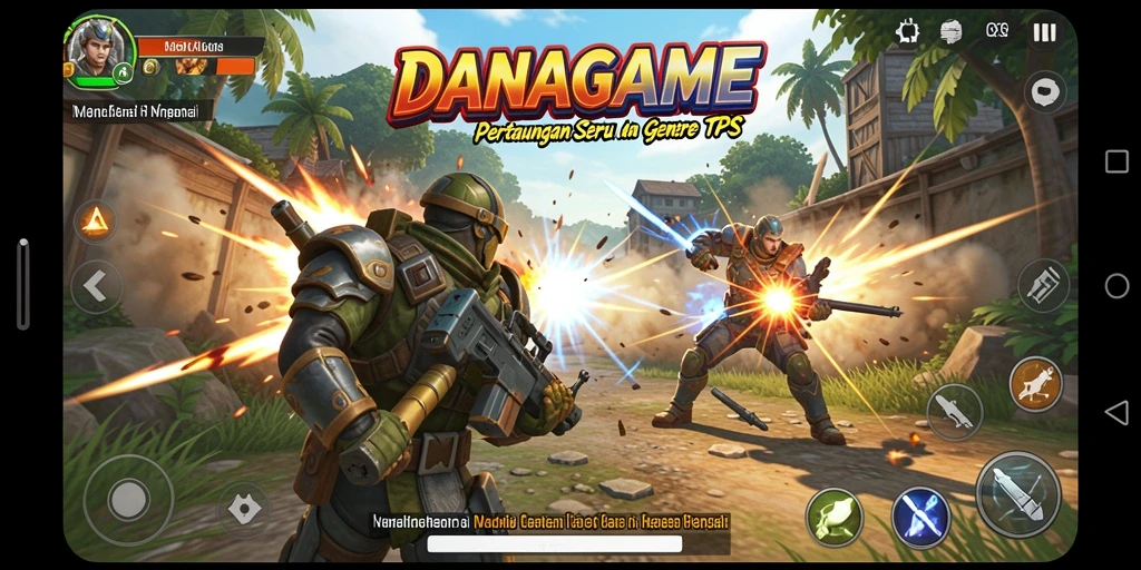 Screenshot menampilkan aksi seru dalam DANAGAME dengan gameplay TPS yang intens.