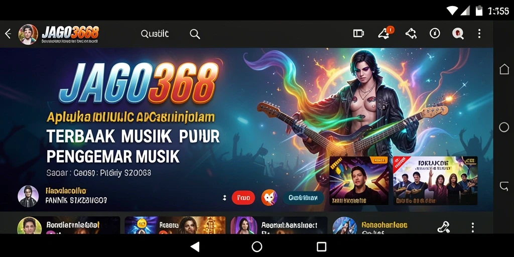 Screenshot JAGO368 menampilkan layar utama dengan daftar lagu musik.