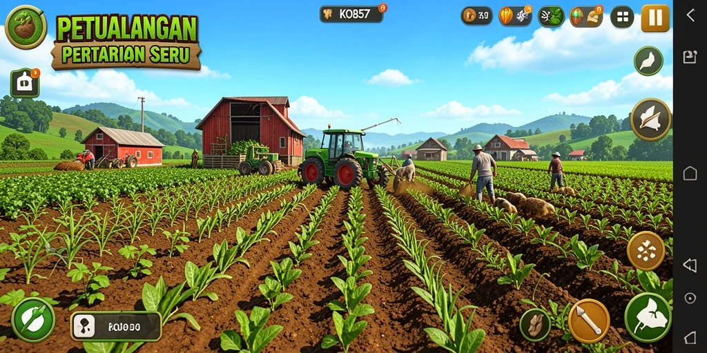 Screenshot gameplay KO857 menampilkan aktivitas pertanian yang seru.