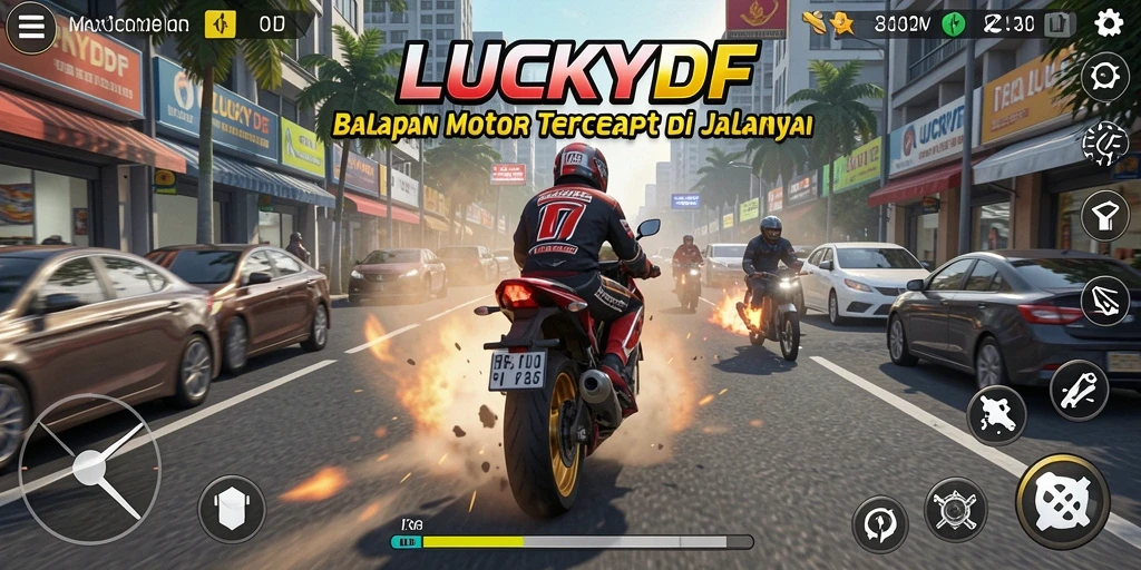 Screenshot menunjukkan aksi balapan motor yang mendebarkan.