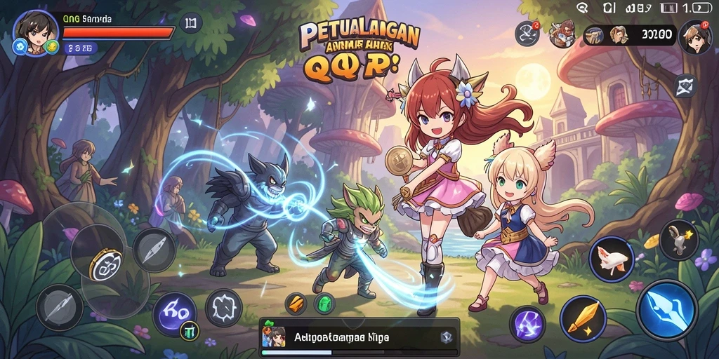 Tampilan gameplay QQRP yang penuh aksi dan karakter Anime yang keren.