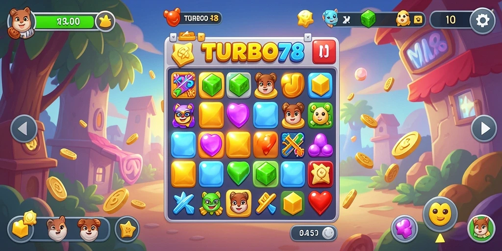 Tampilan gameplay seru di TURBO78, penuhi tantangan Match-3.